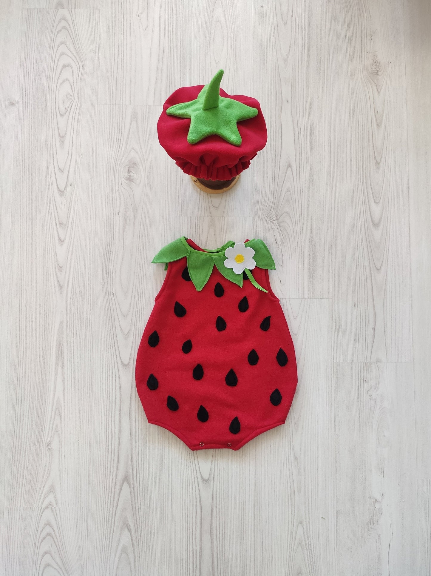 Baby Strawberry Costume Dress — model photo