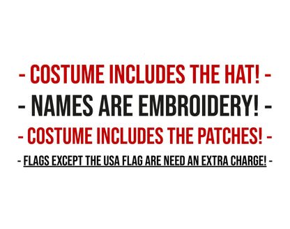 Pilot costume — what is included: hat, embroidered names and patches