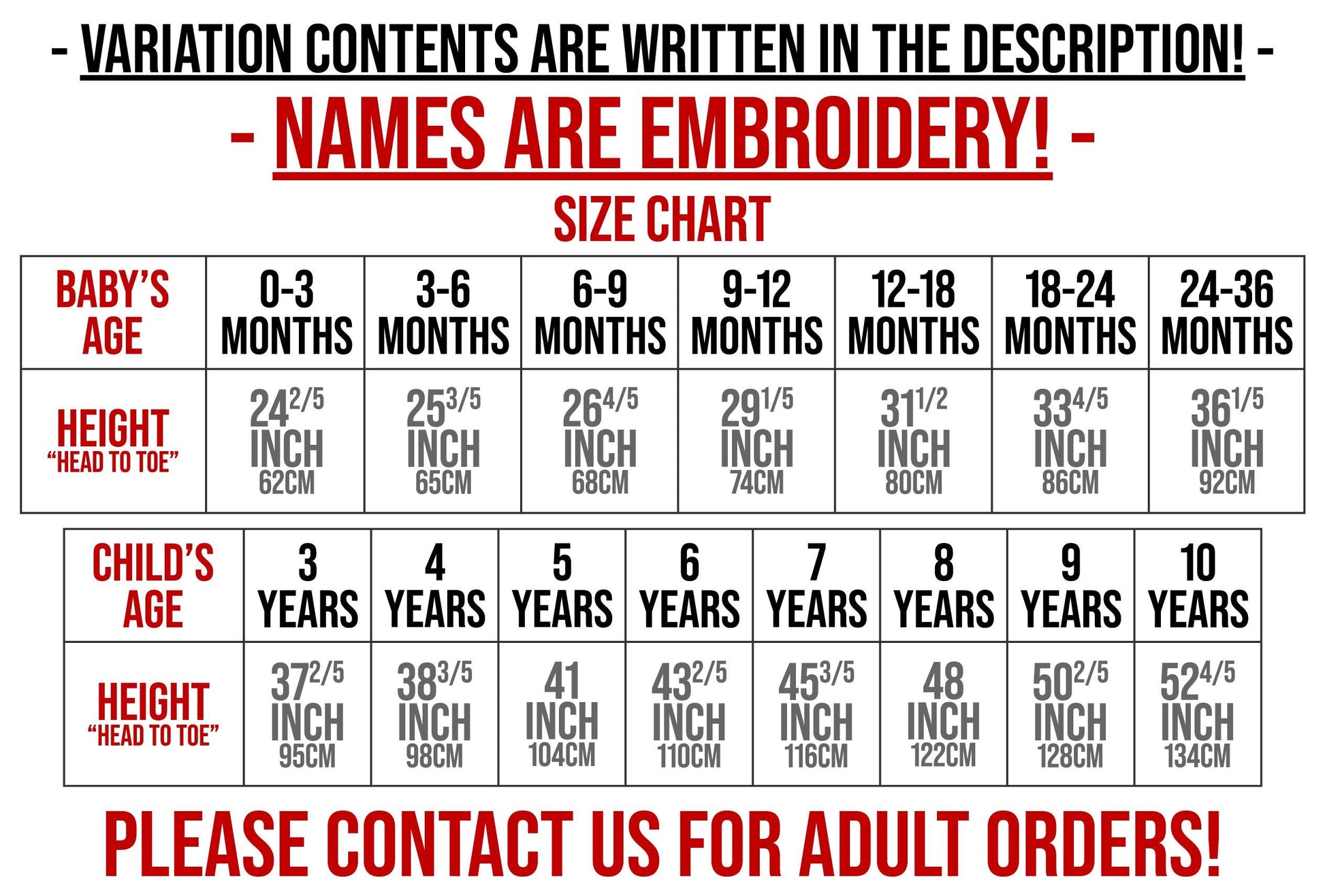 Personalized Prince Cape and Crown Set — size chart