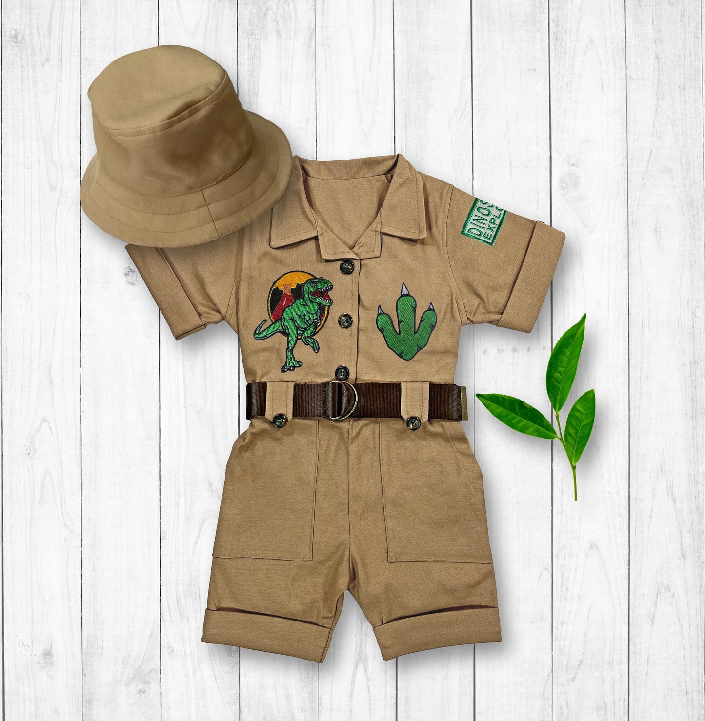 Personalized Dinosaur Explorer Costume Kids — fabric detail