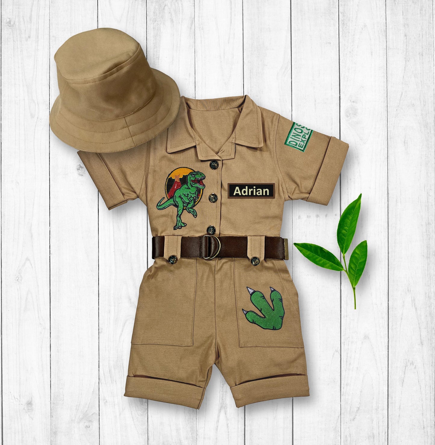 Personalized Dinosaur Explorer Costume Kids — back view