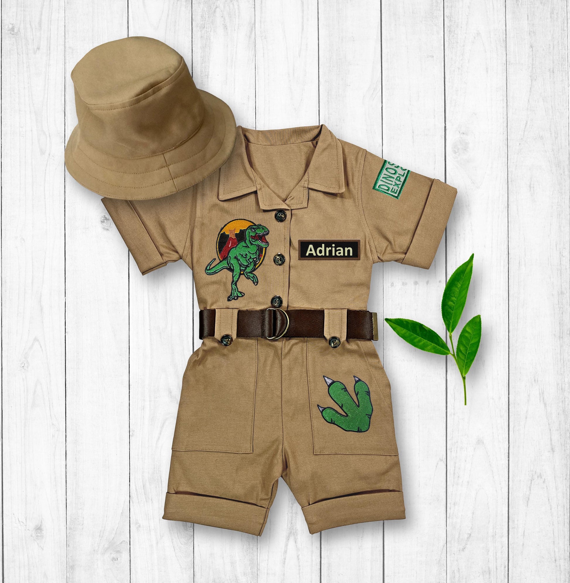 Personalized Dinosaur Explorer Costume Kids — back view