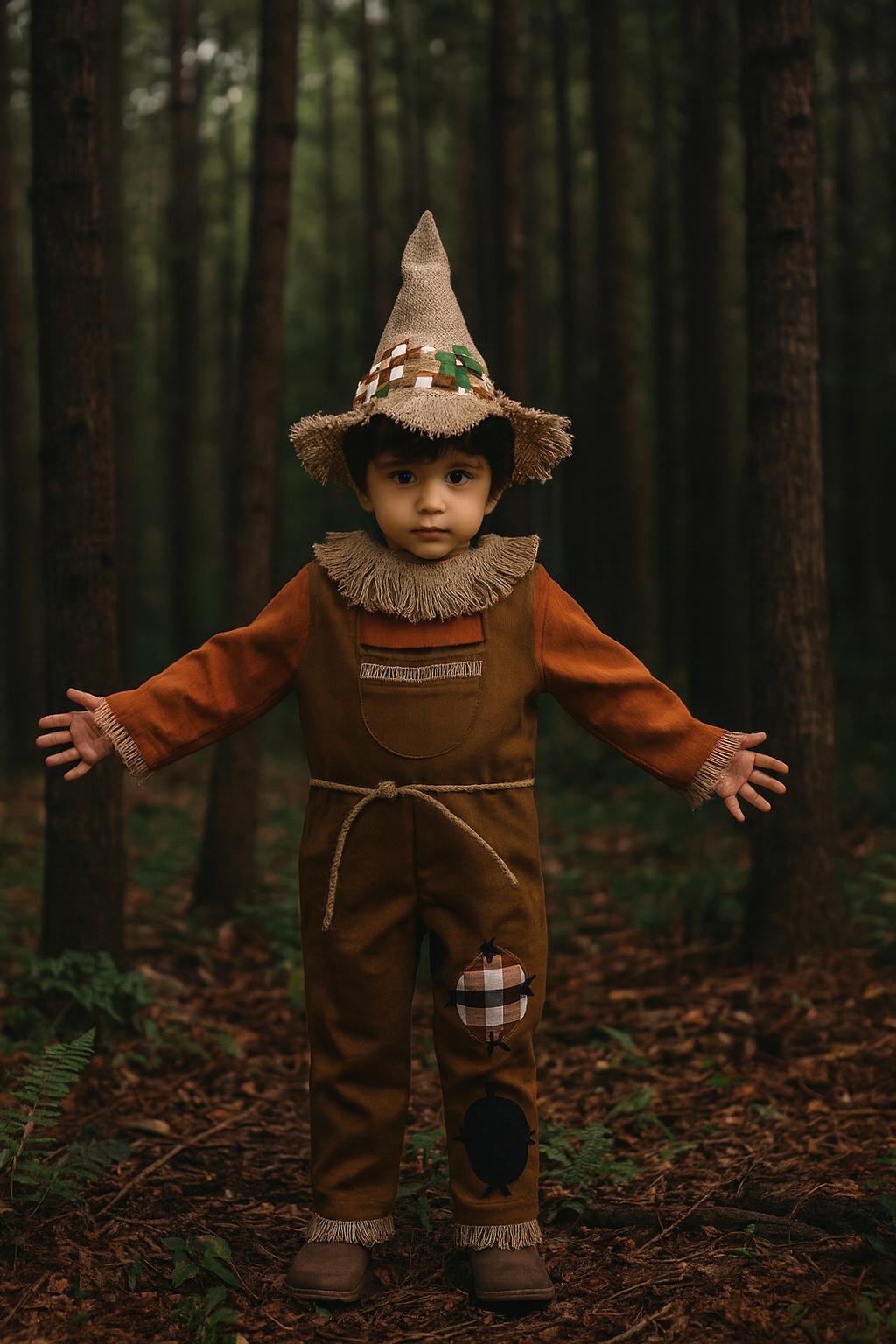 Baby scarecrow costume with straw hat for Halloween and fall photos — photo 2