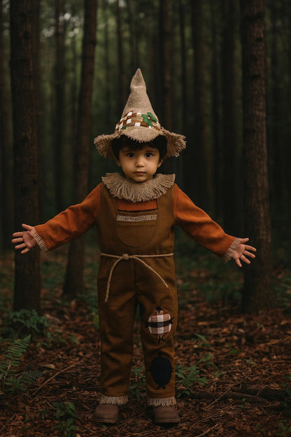 Baby scarecrow costume with straw hat for Halloween and fall photos — photo 2
