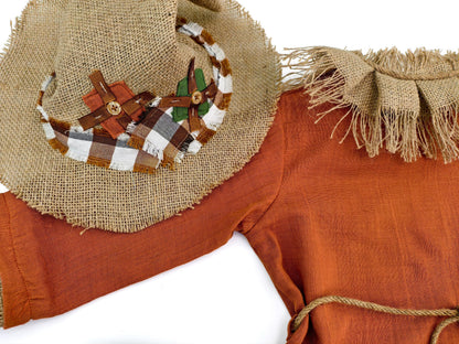 Baby scarecrow costume with straw hat for Halloween and fall photos — photo 6