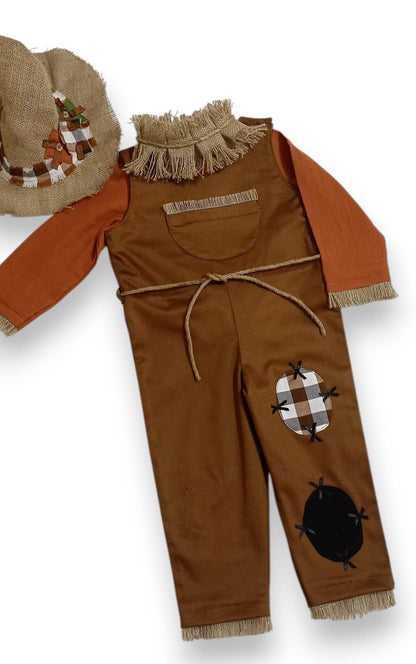 Baby scarecrow costume with straw hat for Halloween and fall photos — photo 8