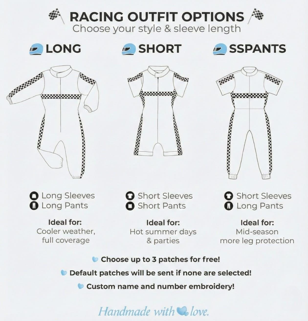 Family Racing Pit Crew Outfits — size chart