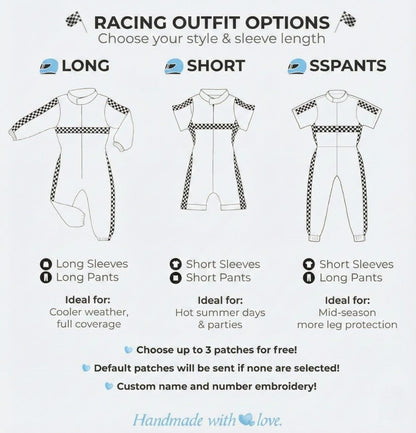 Family Racing Pit Crew Outfits — size chart