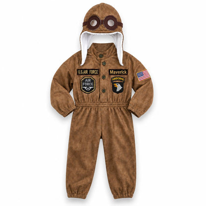 Brown aviator pilot costume for kids with fur-lined pilot cap — photo 4