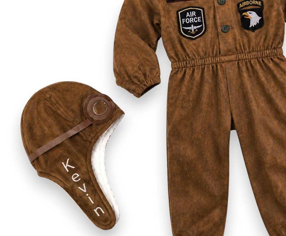 Brown aviator pilot costume for kids with fur-lined pilot cap — photo 2