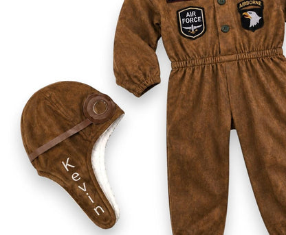 Brown aviator pilot costume for kids with fur-lined pilot cap — photo 2