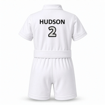 Back name and number embroidery option on personalized racing costume