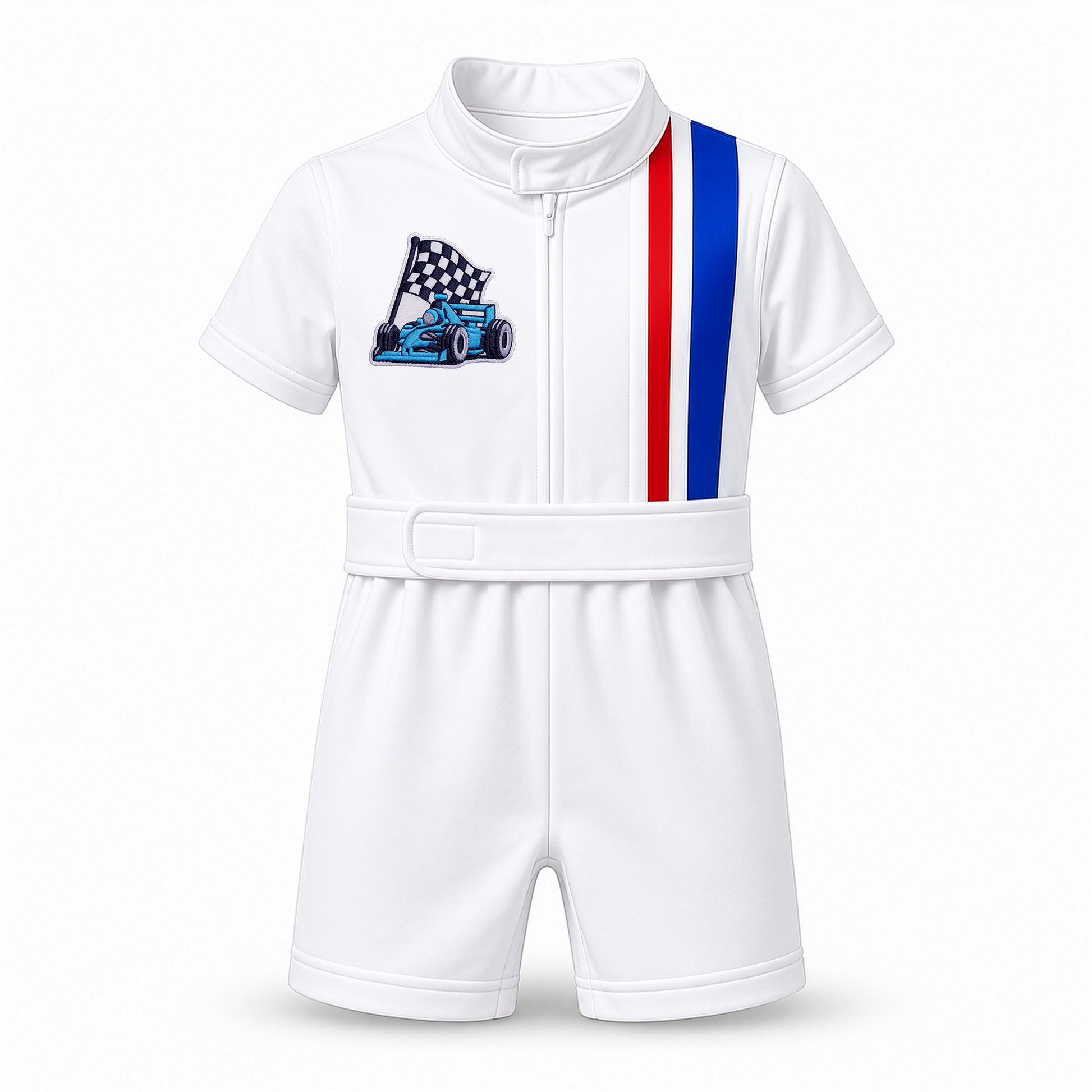 Race car patch option on personalized racing suit